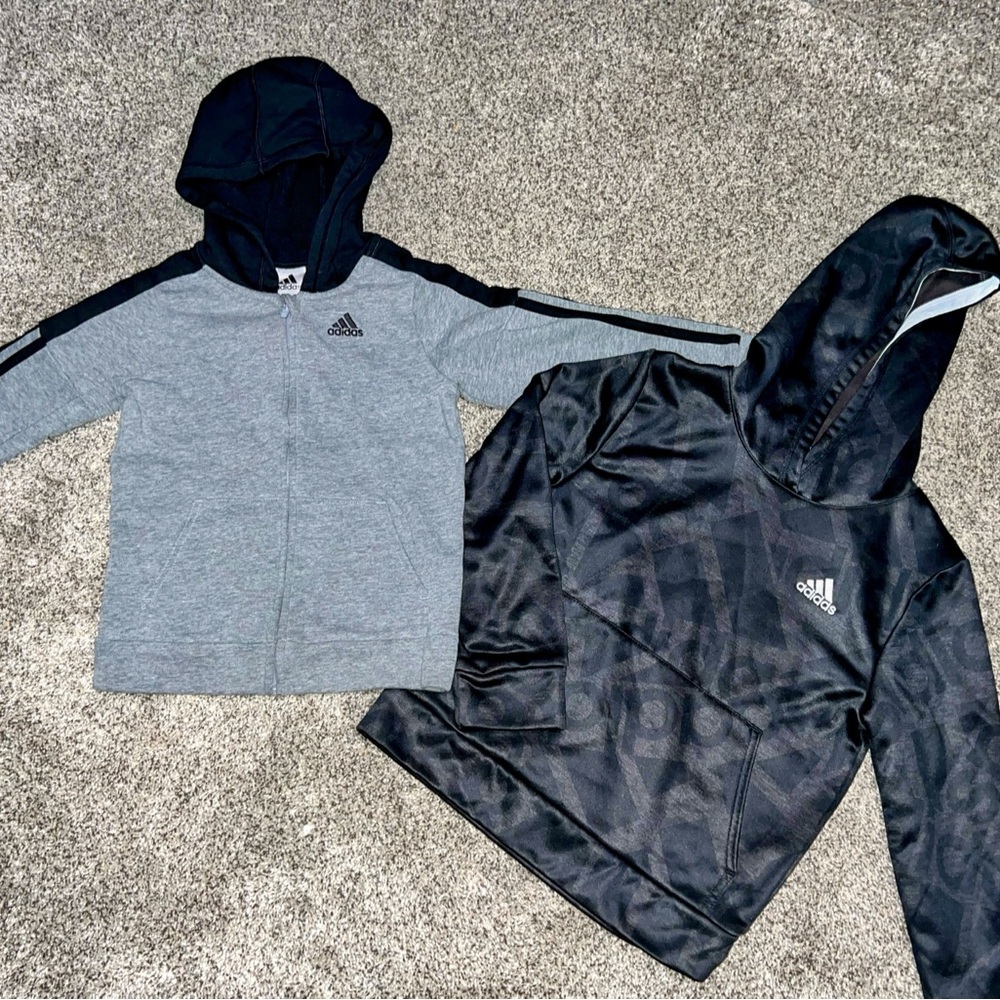 2 Adidas pull over hoodies size boys 6 & 8